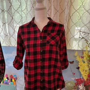 Love Notes Red and Black Plaid Button Down Shirt